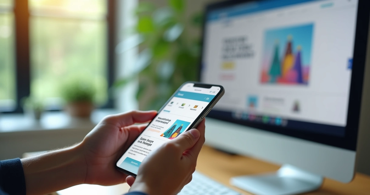 Usuário navegando em site moderno com interface intuitiva