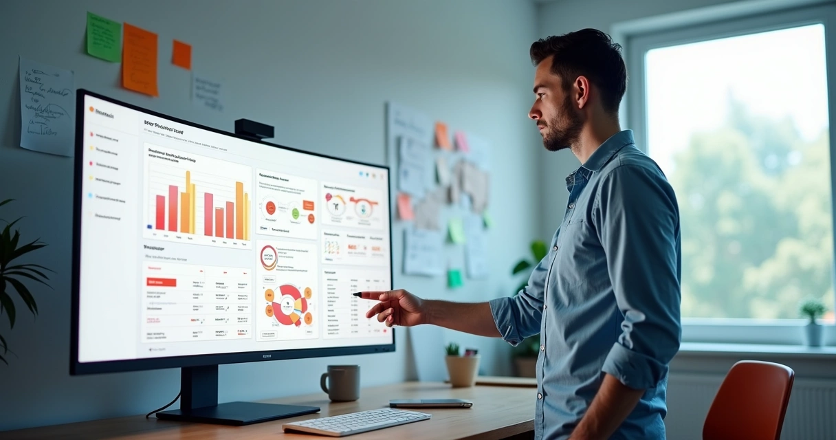 Fundador analisando painel de SaaS com usuários interagindo na tela 