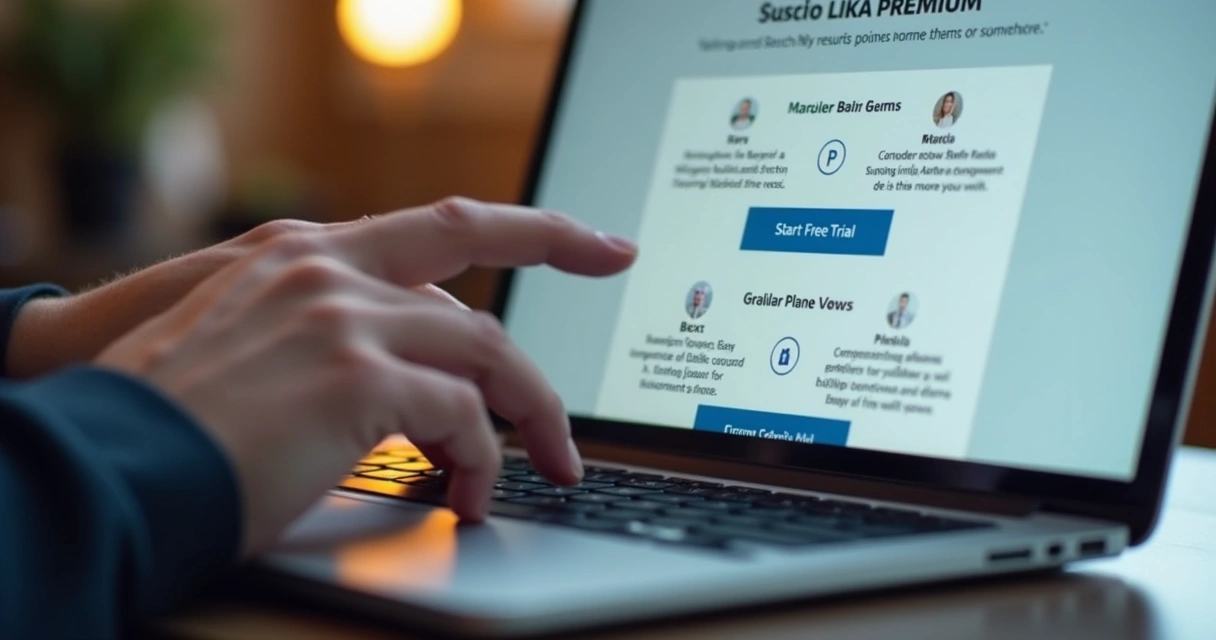Pessoa selecionando planos do LinkedIn Premium na tela 