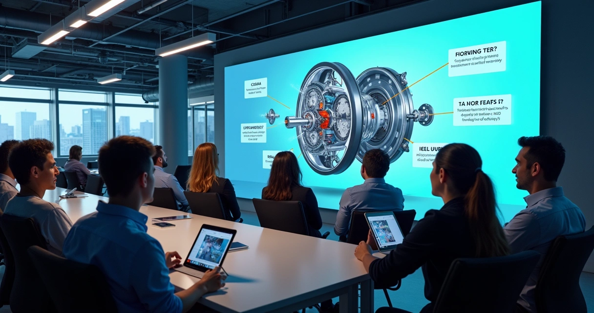 Vídeo animado de produto sendo apresentado em ambiente corporativo 