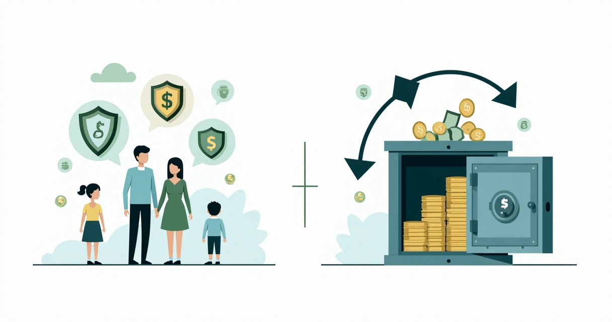 Diagrama ilustrando como funciona seguro de vida resgatável, com partes separadas para cobertura e fundo de resgate 