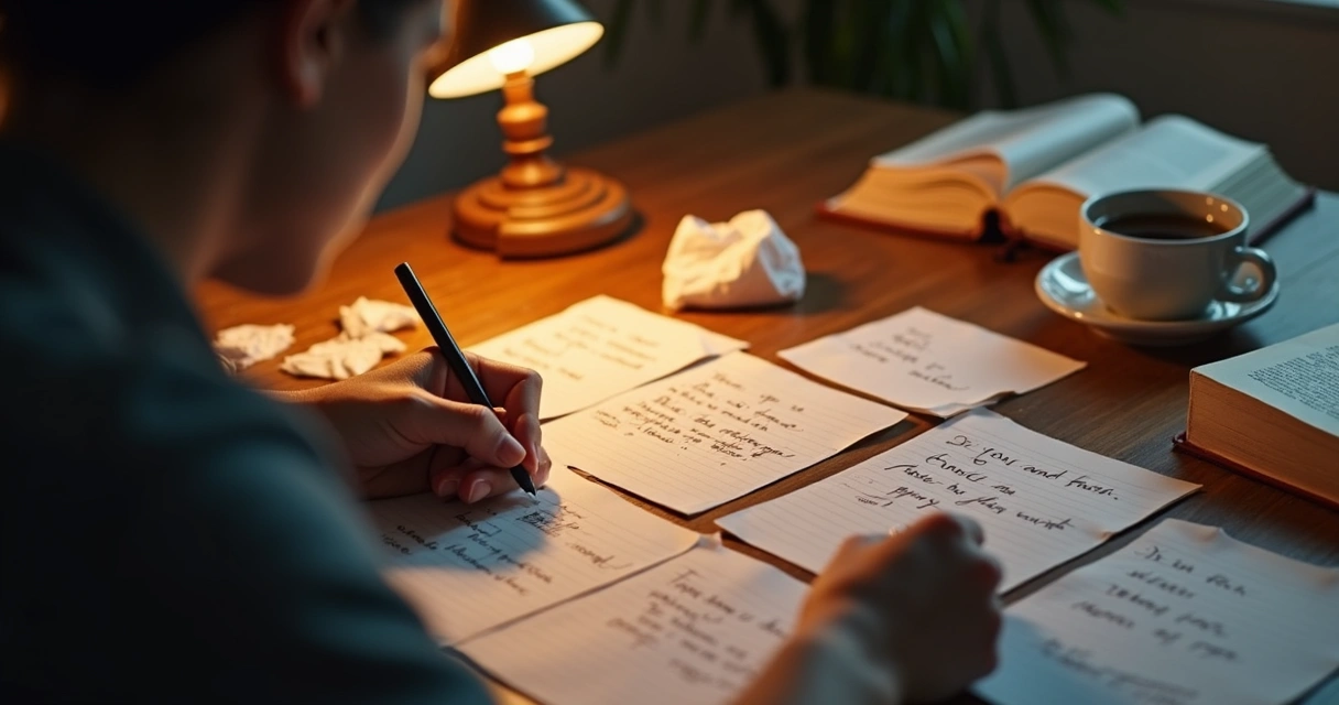Pessoa escrevendo reflexões em papel sobre sentimentos 