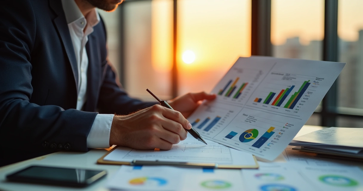 Empresário examinando gráfico de exportação de pequenas empresas 