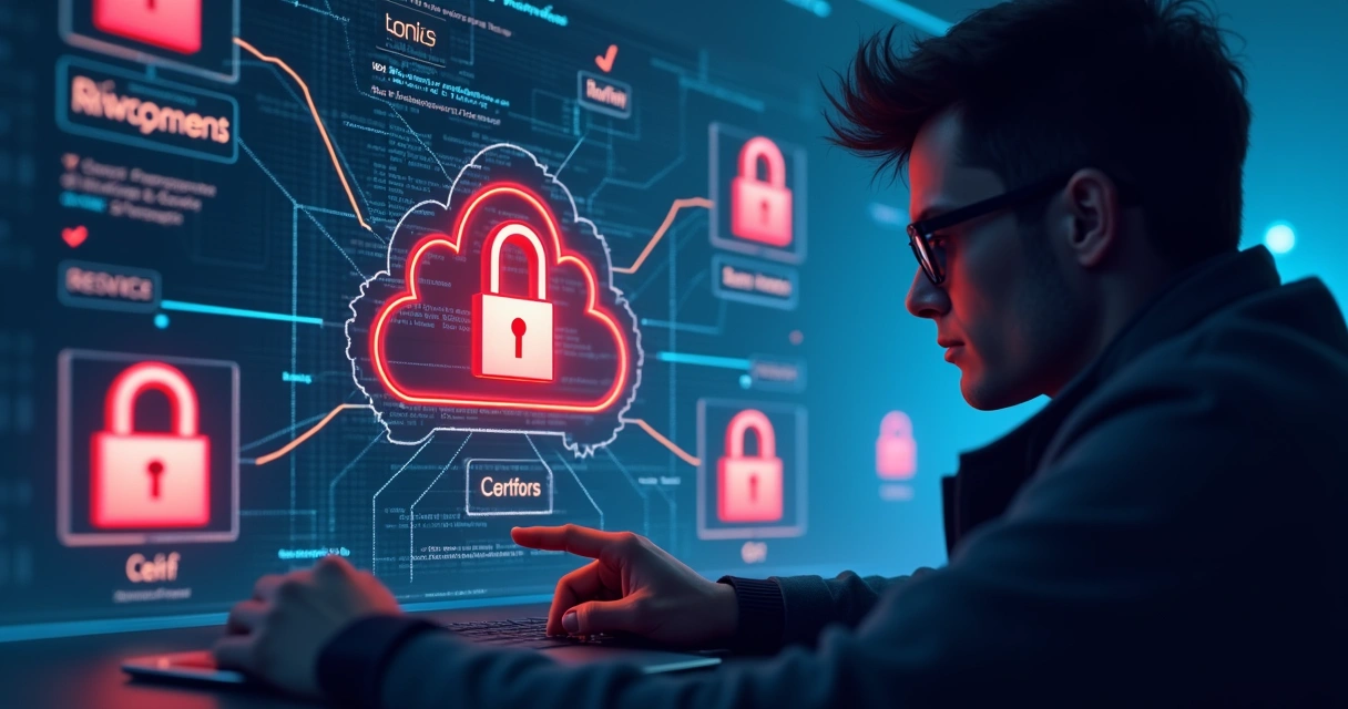 Ilustração de APIs, nuvem e certificados digitais expostos