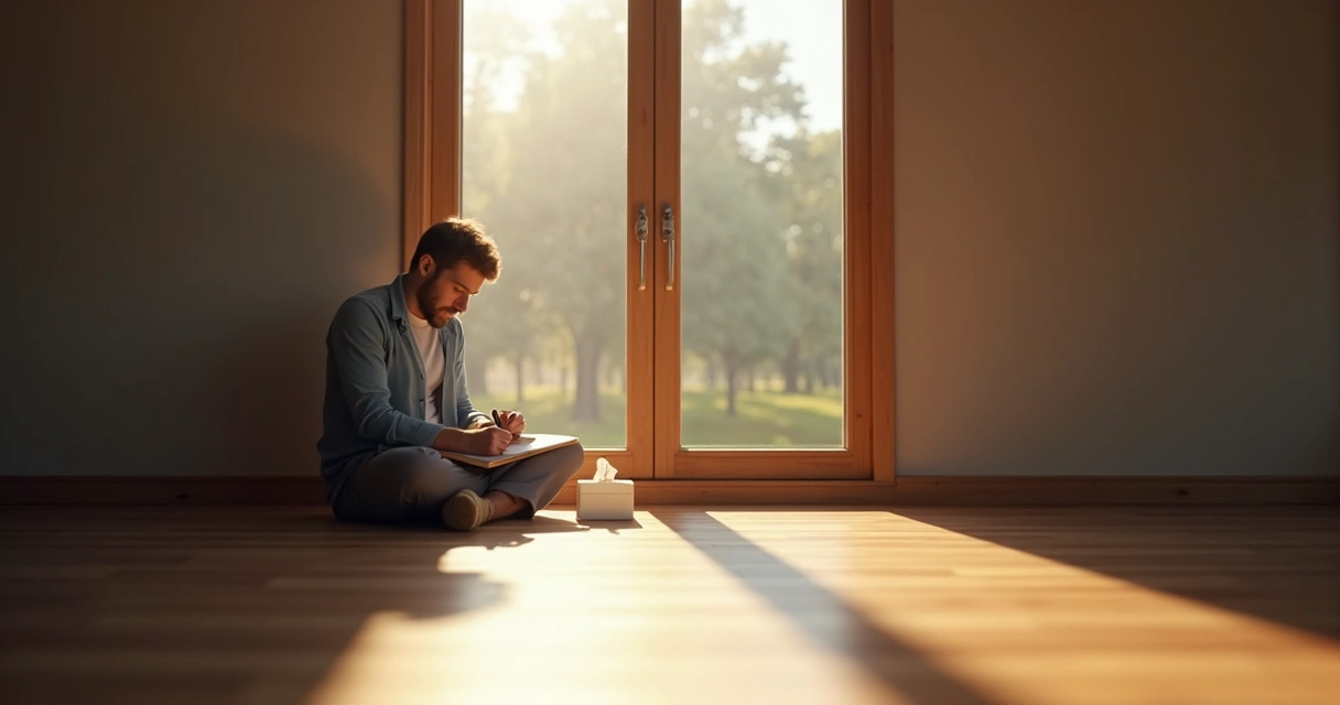 Persona expresando emociones en soledad durante una sesión de reflexión