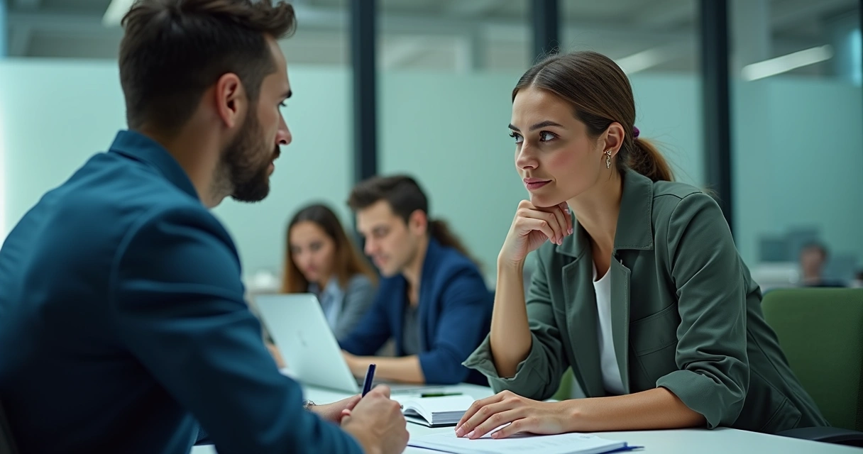Trabajador compartiendo emociones en oficina con atención y empatía 