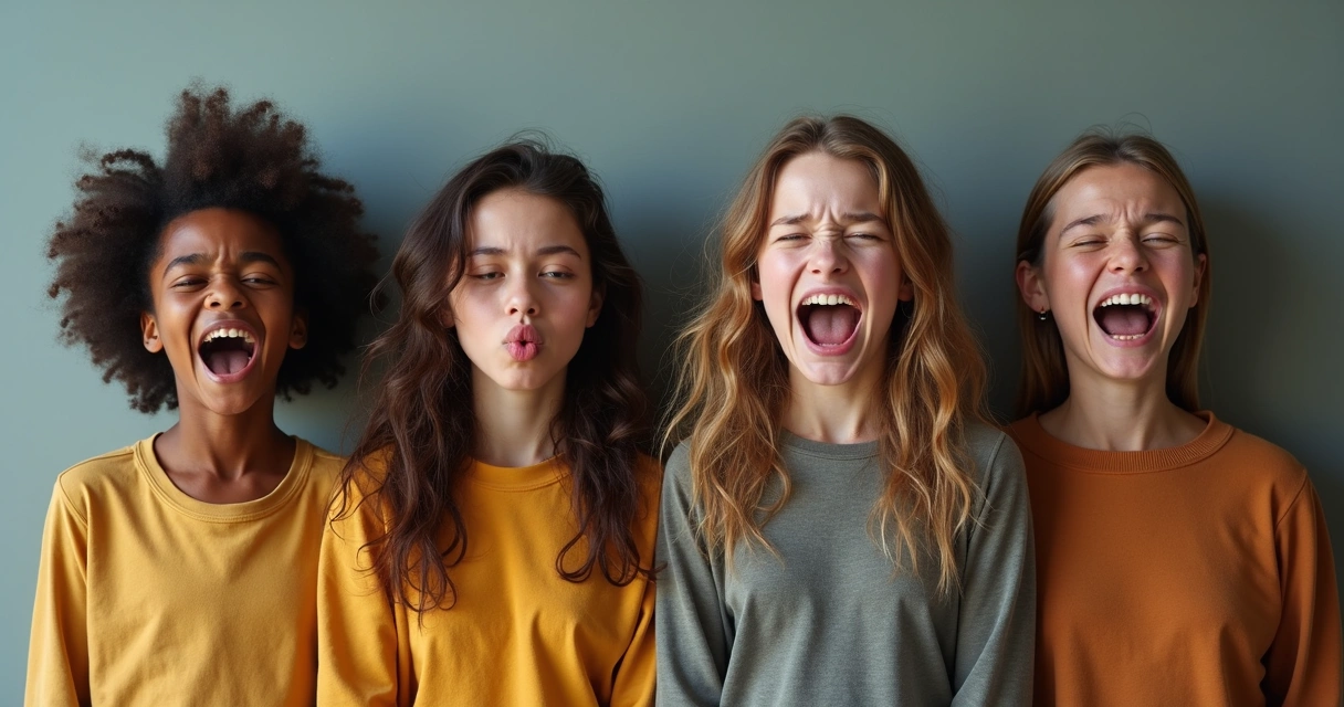 Pessoas de diferentes origens expressando emoções variadas lado a lado