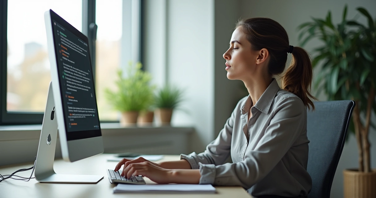 Profissional respirando fundo ao lidar com cobrança no escritório