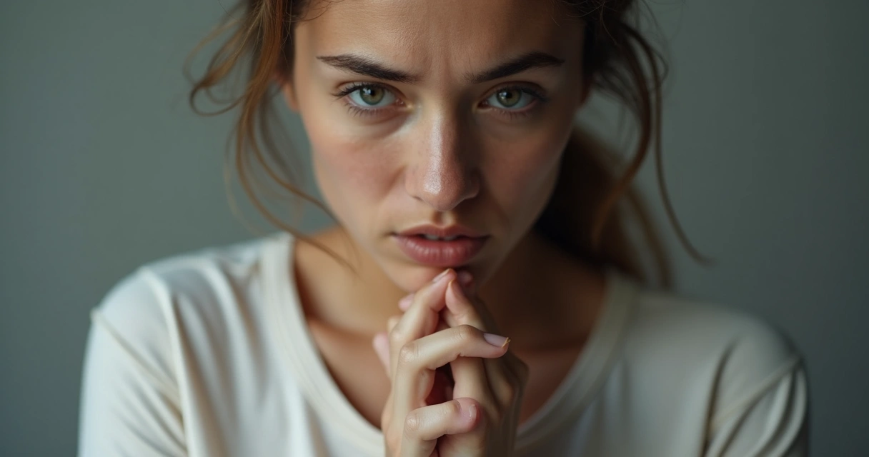 Pessoa olhando para baixo com expressão difícil de ler