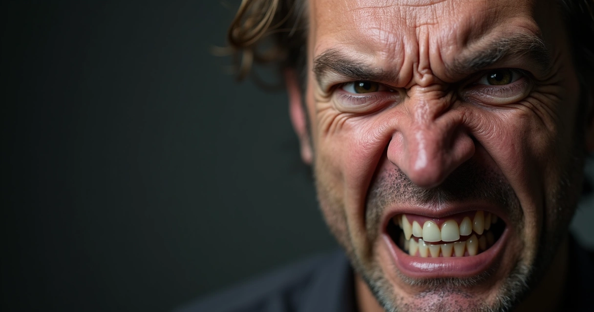 Expressão de raiva no rosto de uma pessoa olhando para frente