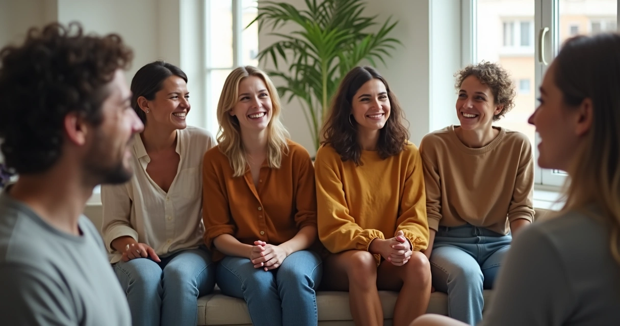 Pessoas demonstrando diferentes emoções em grupo