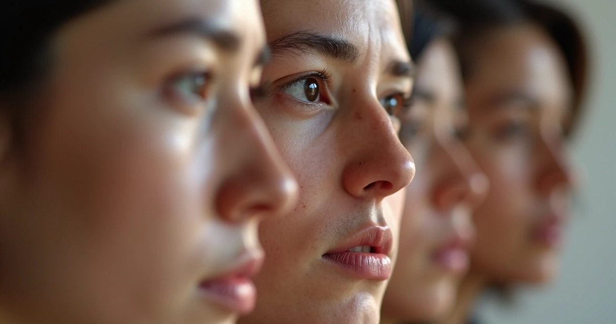 Rosto ampliado destacando microexpressões faciais