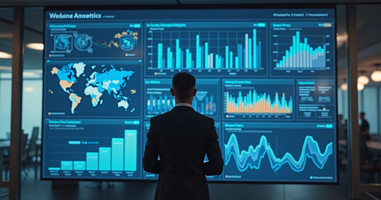 Gestor analisando dados do site em tela digital 