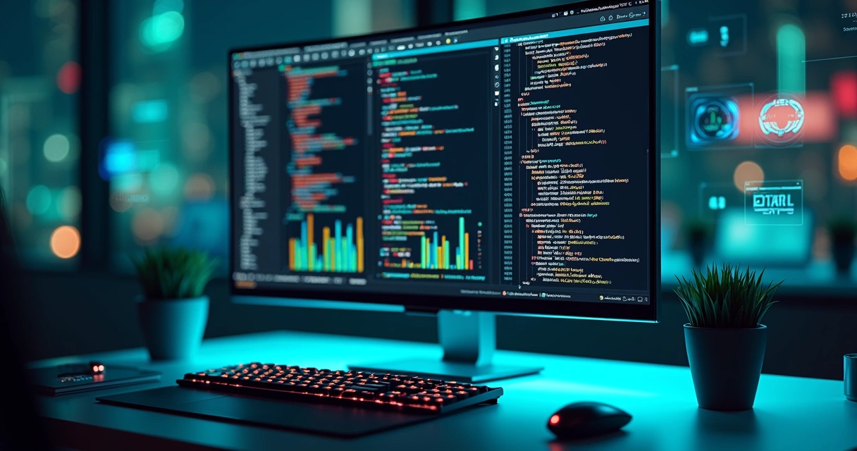 Tela de computador mostrando códigos e gráficos representando extração de dados via web scraping e APIs 