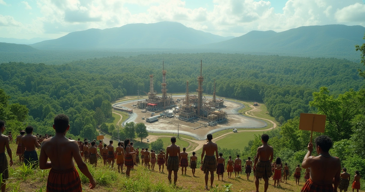 Área de extração de petróleo rodeada por protesto indígena 