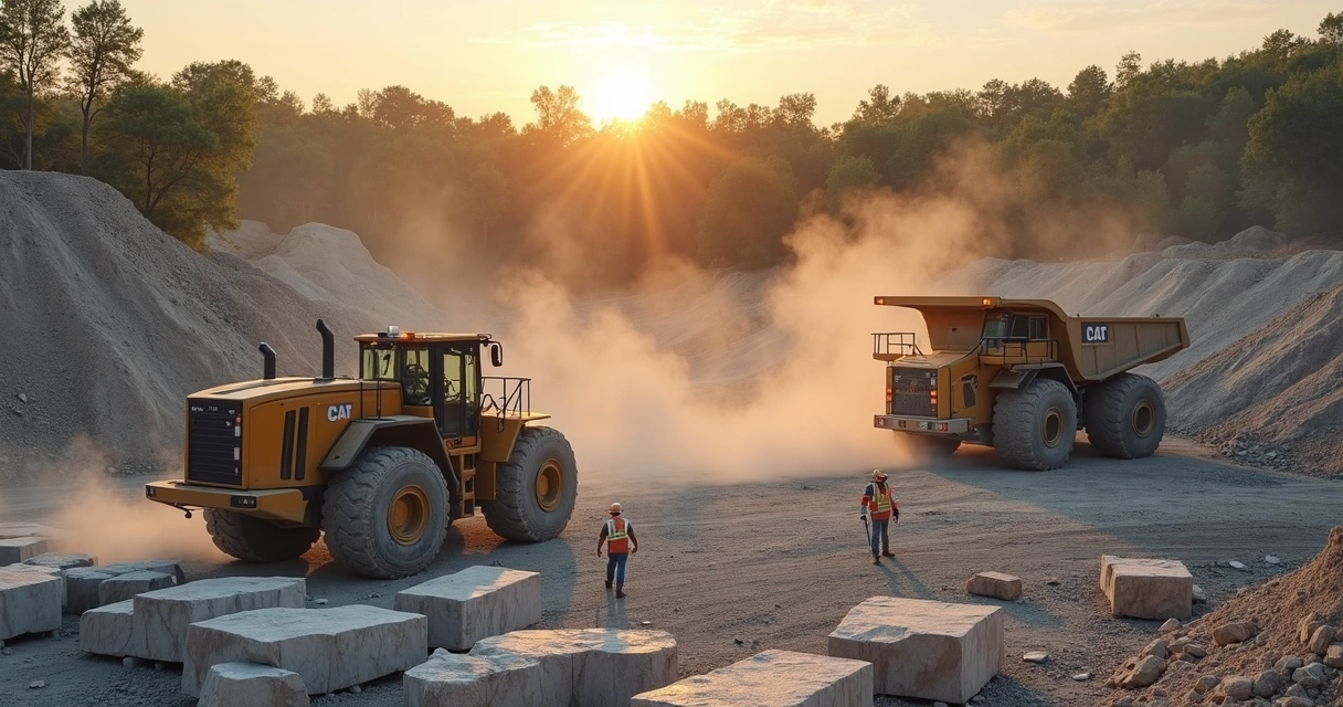 Extração de rochas ornamentais com máquinas modernas em pedreira 