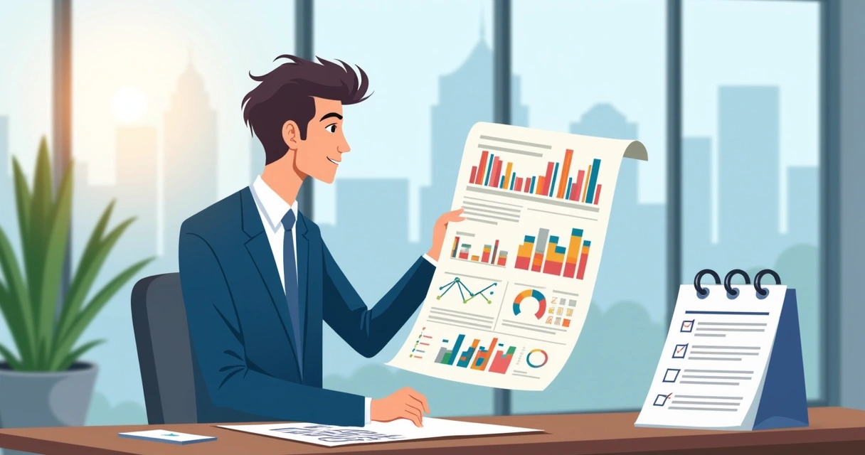 Empresário verificando dados em gráfico antes de reunião B2B.