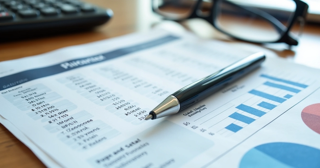 Extrato bancário sobre uma mesa com documentos de investimento 