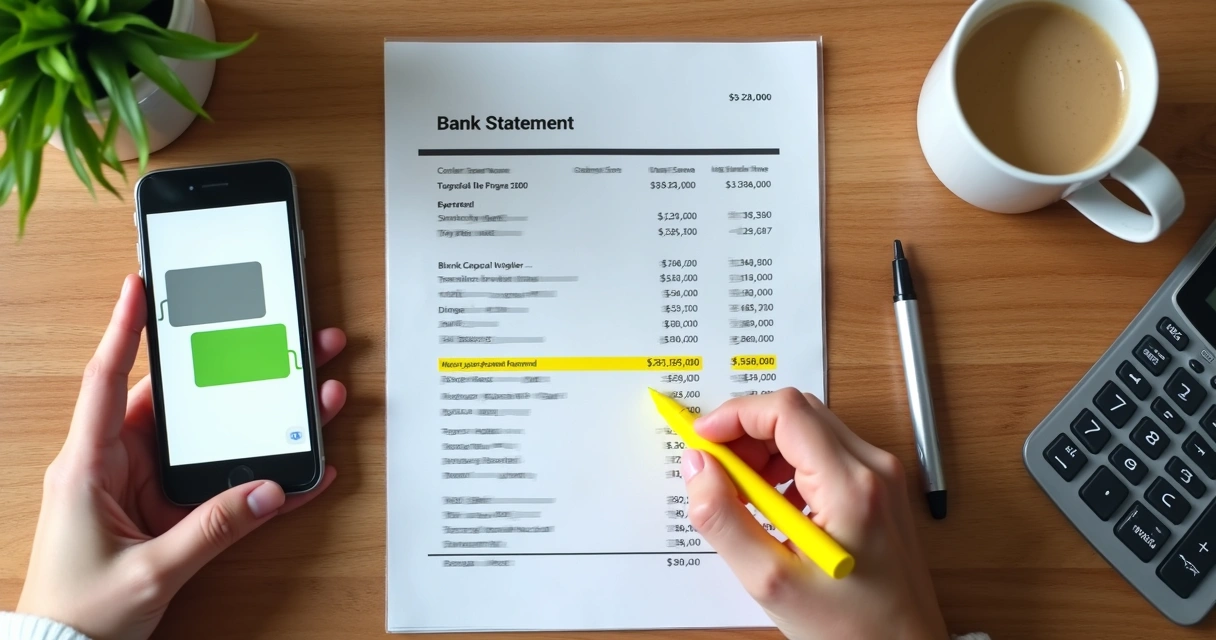 Extrato bancário com gastos marcados 
