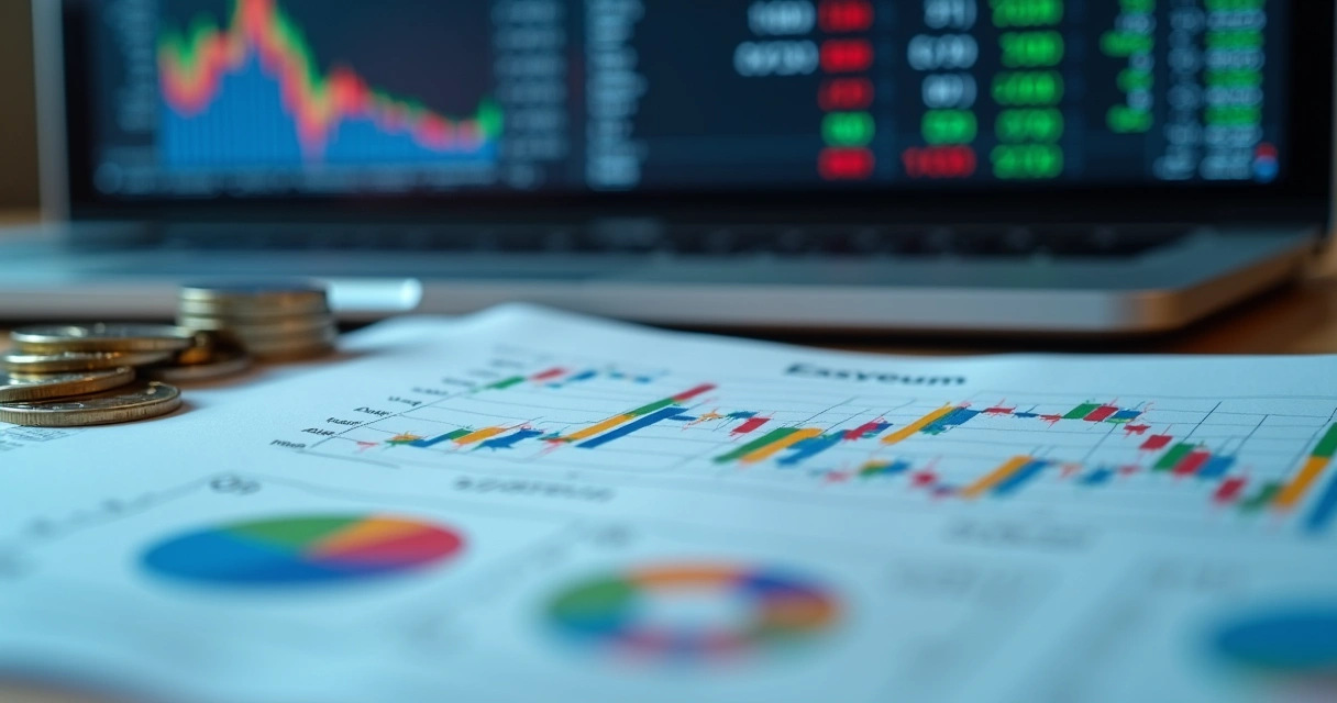 Extrato bancário estrangeiro com gráfico de investimentos 