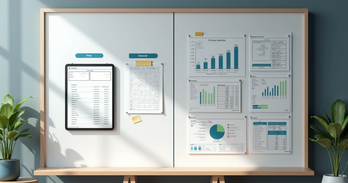 Quadro dividido mostrando extrato bancário simples e relatório financeiro detalhado lado a lado 
