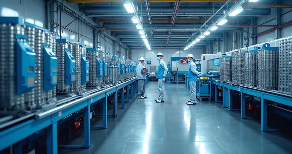 Linha industrial de baterias de sódio em fábrica moderna 