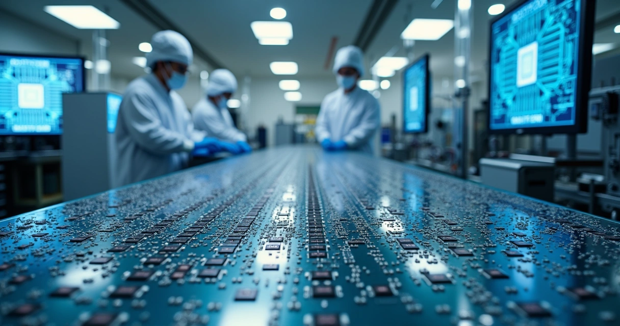 Produção de circuitos integrados em wafer de silício em laboratório eletrônico 