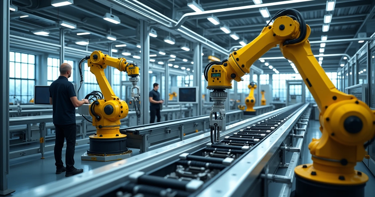 Linha automatizada de montagem em fábrica moderna 