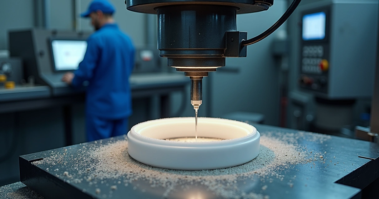 Processo de fabricação de anel de Teflon em centro de usinagem 