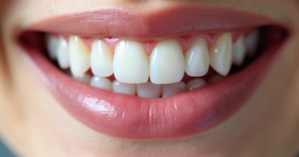 Close nos dentes com facetas de porcelana de aparência natural