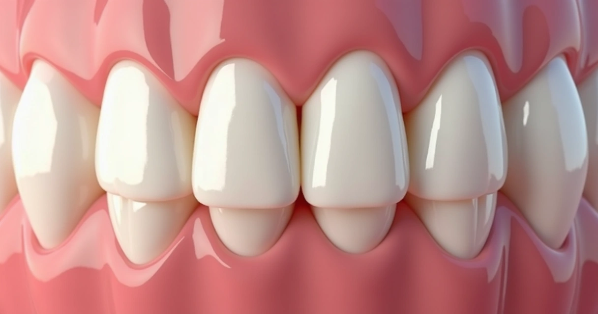 Facetas de resina e porcelana aplicadas em dentes lado a lado 