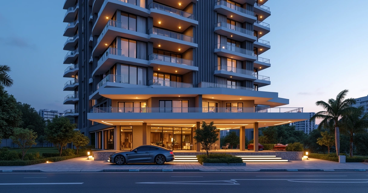 Fachada moderna do Altus Residence iluminada à noite em Contagem 
