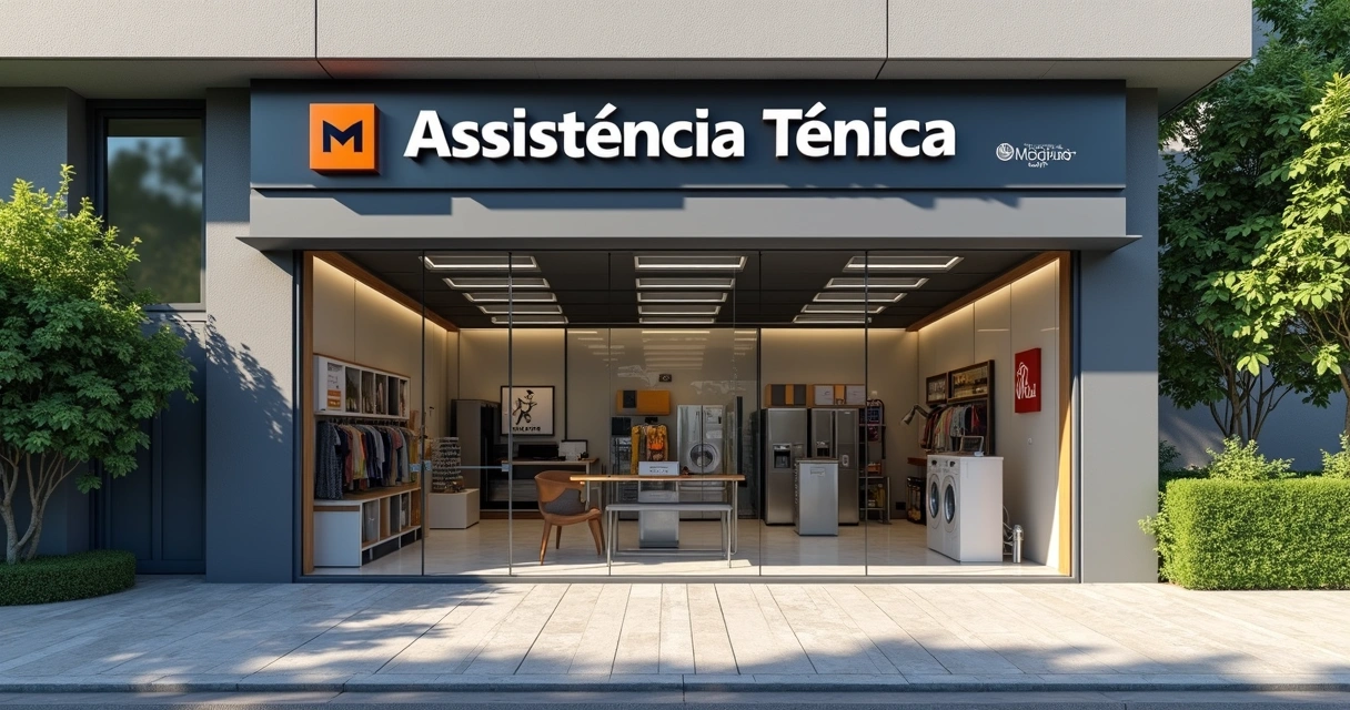 Fachada de assistência técnica em Curitiba com letreiro 