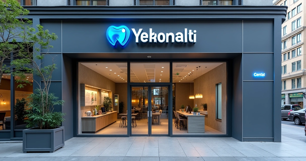 Fachada de clínica odontológica com identidade visual moderna e atraente 