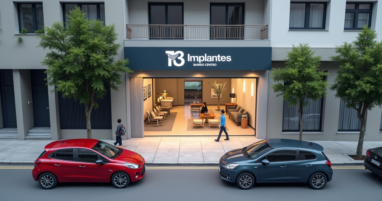 Fachada de clínica odontológica moderna com placa visível