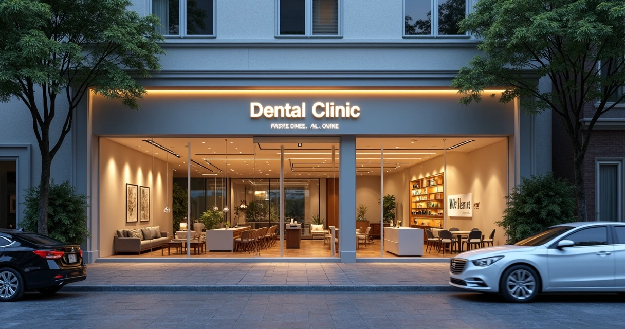 Fachada moderna de clínica odontológica com identidade profissional 