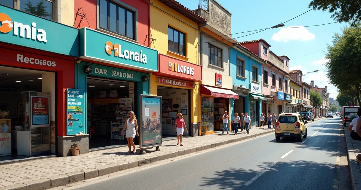 Loja em São José com placas e pessoas passando