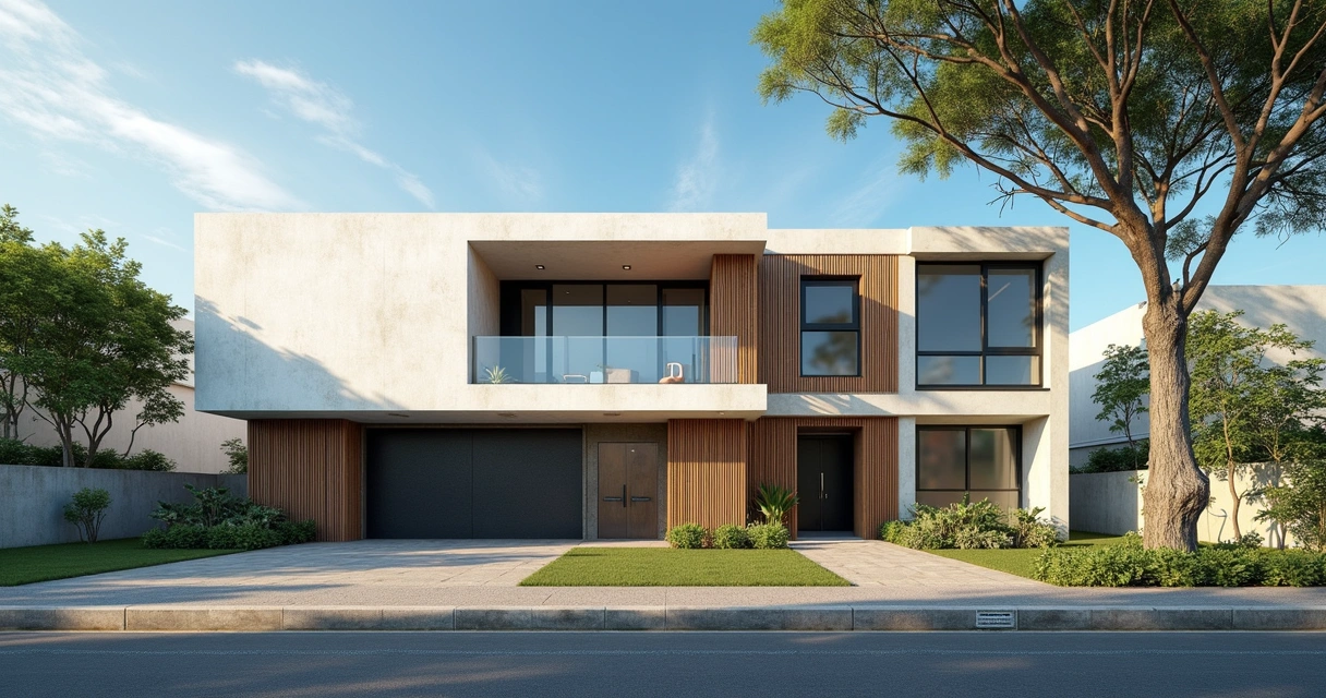 Fachada moderna de escola em bairro residencial de Paulínia com árvores e céu azul 