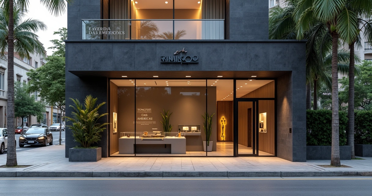 Fachada discreta de unidade comercial na Avenida das Américas 