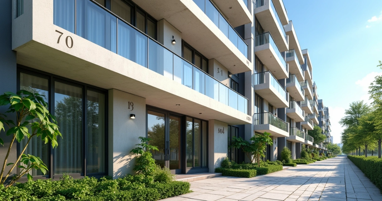 Fachada moderna de prédio residencial com vários apartamentos e janelas amplas durante o dia 