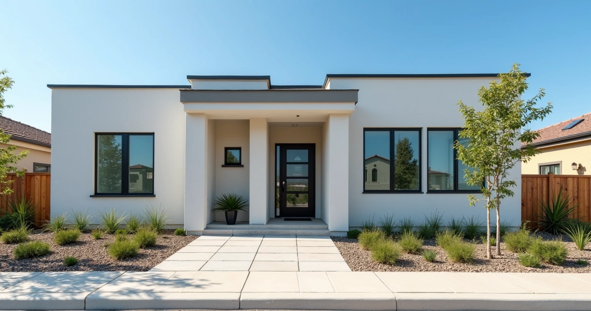 Fachada de casa reformada com jardim e pintura nova 