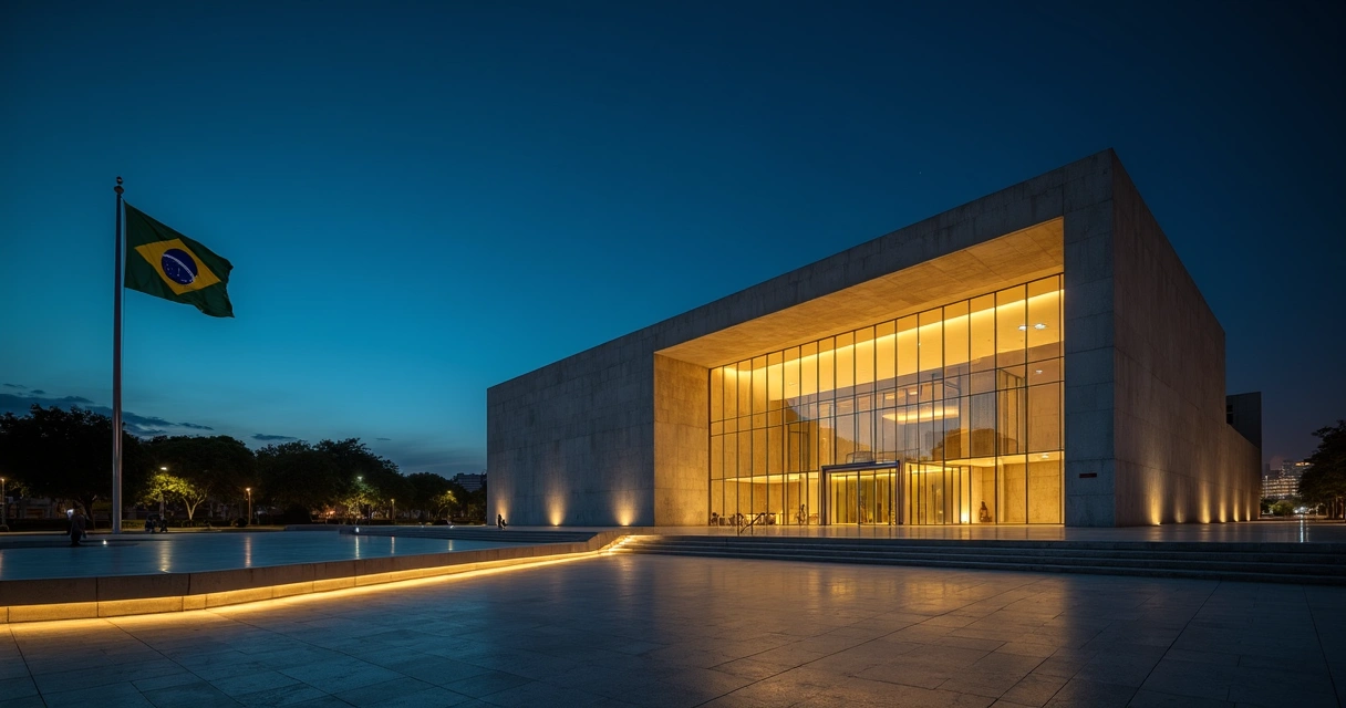 Vista noturna do STJ com luzes acesas em Brasília 