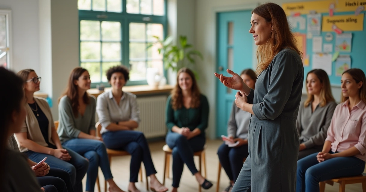 Facilitador conduz atividade de constelação sistêmica com educadores 
