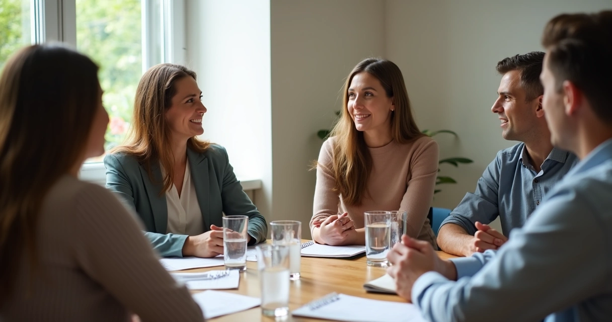 Facilitador conduzindo grupo com escuta atenta