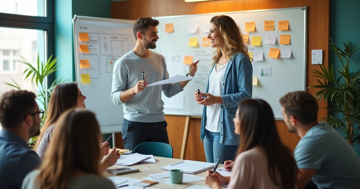 Facilitator guiding a small group workshop session 