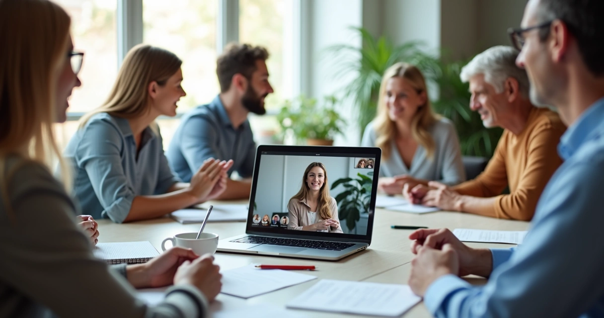 Facilitator guiding a virtual team discussion on a laptop screen