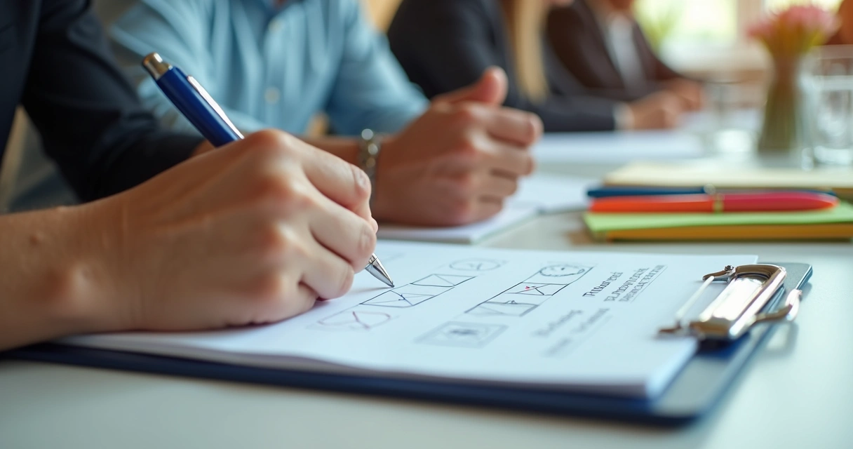 Facilitator reviewing notes in a workshop setting