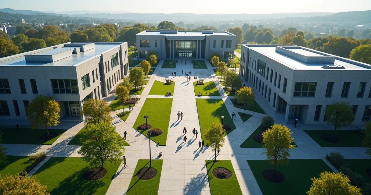 Vista aérea de campus universitário de medicina