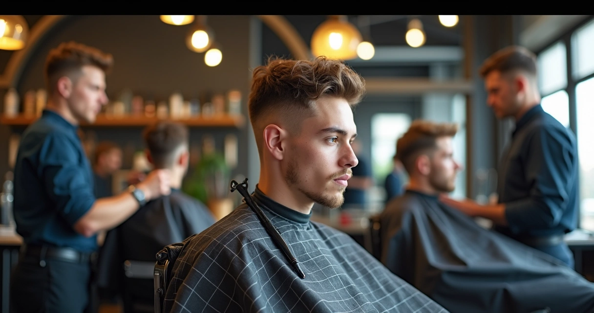 Variações do corte fade masculino lado a lado, mostrando low, mid e high fade 