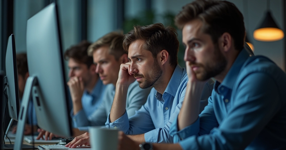 Profissionais cansados após evento corporativo virtual